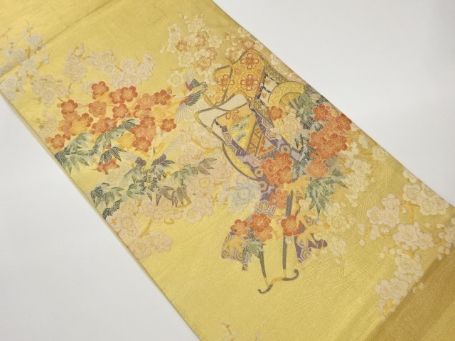 JAPANESE KIMONO / FUKURO OBI / WOVEN GOSHO CART & CRANE 